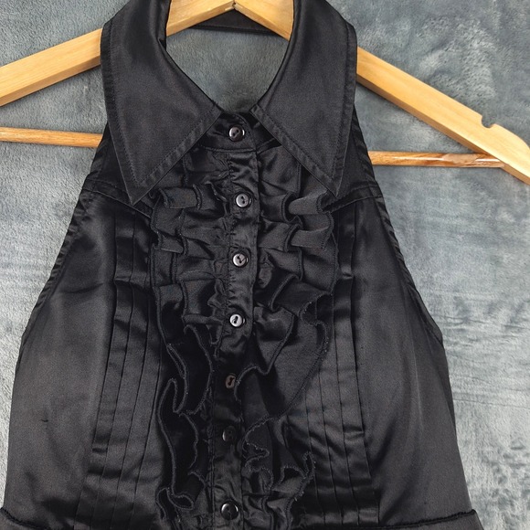 Vintage Womens Top Medium Black Babydoll Y2K Halter Whimsigoth Ruffle Fairy Goth - Picture 3 of 9